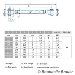 Wantenspanner Gabel - Gabel M4 x 170 geschwei&szlig;t,...