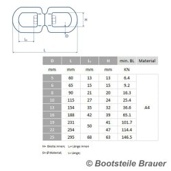 Swivel eye-eye - 8 x 90 mm - Stainless steel A4 (AISI 316)