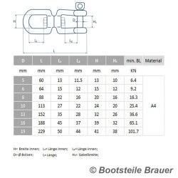 Wirbel Auge - Gabel - 5 x 60 mm - Edelstahl A4 (AISI 316)