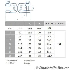 Wirbel Gabel - Gabel D= 10 x 112 mm - Edelstahl A4