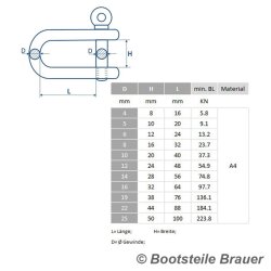 Straight D-shackle, short type similar DIN 82101 - 12 x 24 mm - Stainless steel A4 (AISI 316)