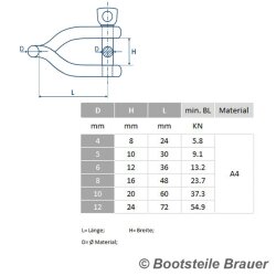 Rundschäkel, 90° gedreht -  10 x 60 mm -...