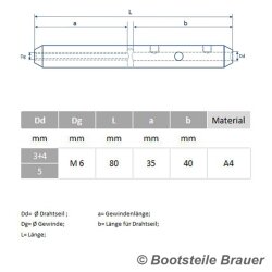 Schraubterminal M6 x D=3-4 mm Rechtsgewinde - Edelstahl A4