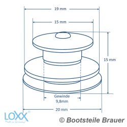 LOXX Oberteil große Griffkappe - Edelstahl / Gewinde Messing vernickelt