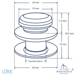 LOXX Oberteil glatte Griffkappe mit Gewinde 10 mm für Materialstärke 12 mm - verchromt