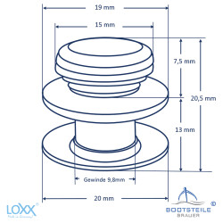 LOXX Oberteil glatte Griffkappe mit Gewinde 10 mm f&uuml;r Materialst&auml;rke 12 mm - vernickelt