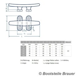 Belegklampe Flach 100 mm, 4 Bohrungen - Edelstahl A4 -...