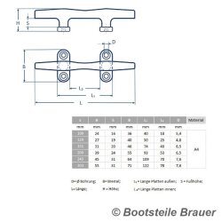 Round cleat 200 mm, 4 drillings - Stainless steel A4 - AISI 316
