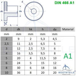 Vis moletées, forme haute DIN 466 -  M6 - Acier inoxydable A1