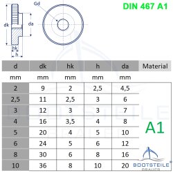 Knurled thumb nuts, thin type DIN 467 - M3 - Stainless steel A1