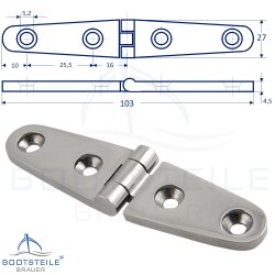 Hinge LONG 5133, Polished investment casting - 103 x 27 mm - stainless steel  AISI 316 / A4