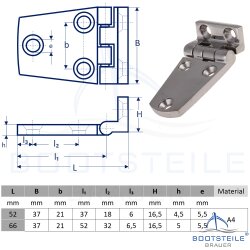 Hinge PRISM - CORNER 5134, Polished investment casting - 70 x 37 mm - stainless steel  AISI 316 / A4