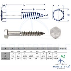 Hexagon head wood screws DIN 571 - 10 x 200 mm - Stainless Steel A2 (AISI 304)