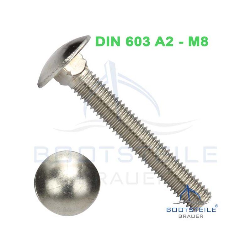 Metric A2 Stainless Steel Square Neck Round Head M8-1.25 X 120mm DIN 603 / ISO 8677 100 pcs Carriage Bolts 
