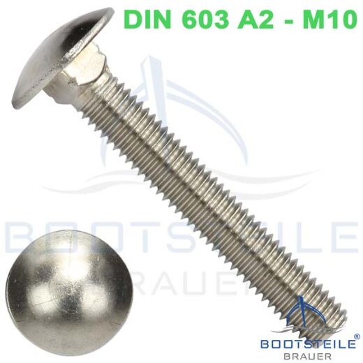 Mushroom head square neck bolts with fullthread DIN 603 M10 X 180/180 - stainless steel A2