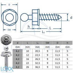 LOXX® screw with wood thread 4,2 x 26 mm - Chrome