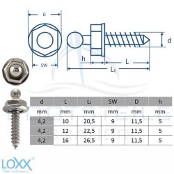 LOXX® screw with wood thread 4,2 x 10 mm - stainless steel