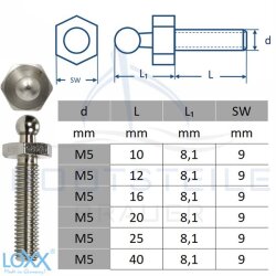 LOXX® screw with metric thread M5 x 12 - Stainless steel