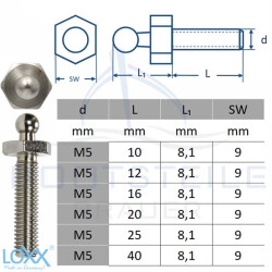 LOXX&reg; screw with metric thread M5 x 12 - Stainless steel