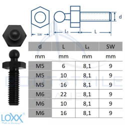 LOXX&reg; screw with metric thread M6 x 10 mm - Black chrome