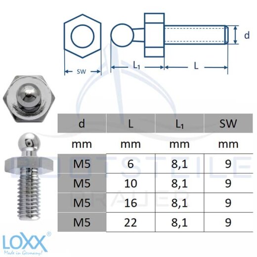 Loxx Schraube mit metrischem Gewinde M5-M6 - Verchromt in