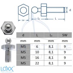 LOXX&reg; Schraube mit metrischem Gewinde M5 x 22 mm -...