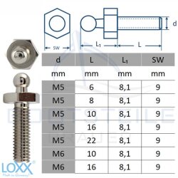 LOXX&reg; screw with metric thread M5 x 6 mm - Nickel