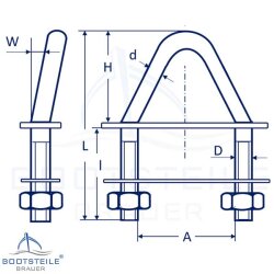 U-bolt with 2 counter plates inclined M8 x 100 and 0° inclination  - Stainless steel A4