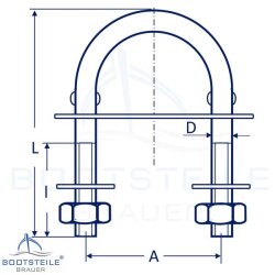 U-Bolzen mit Gegenplatte M5 x 80 x 40 mm - Edelstahl A2