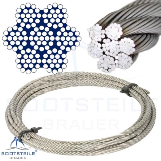 Edelstahl - Drahtseil 7x19 weich/flexibel D= 6 mm - Edelstahl A4 (AISI 316) DIN 3060