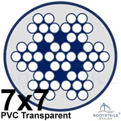 Edelstahl - Drahtseil 7x7 mittelweich, PVC transparent ummantelt - Edelstahl A4