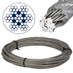 PVC clear coated wire rope semi-soft 7x7 D= 1 / 1,5 mm -...