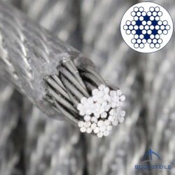 Câble souple 7x7 gainé transparent D= 3 / 4 mm - Acier Inoxydable V4A AISI 316