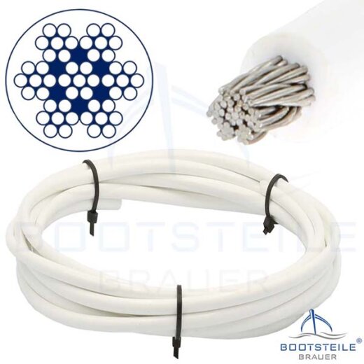 PVC white coated wire rope semi-soft 7x7 - Stainless steel V4A