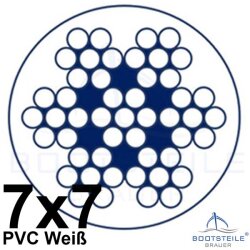 Edelstahl - Drahtseil 7x7 mittelweich, PVC wei&szlig; ummantelt - Edelstahl A4