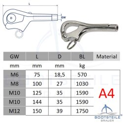 Pelican hook - Stainless steel V4A