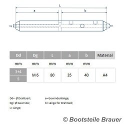 Schraubterminal, Linksgewinde M6 x 3-4 mm - Edelstahl A4 (AISI 316)