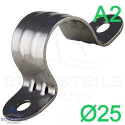 Pipe clip, half circle D= 25 mm - stainless steel A2 AISI 304