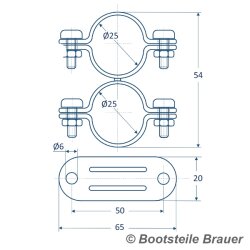 Rohrschelle DOPPELT MIT WIRBEL D= 25 mm - Edelstahl A2...