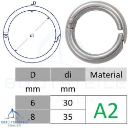 Two-part ring with snap lock 8x35 mm - Stainless steel...