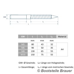 STOCKSCHRAUBE-LINKS 6 x 90 MM - Edelstahl AISI 316  A4