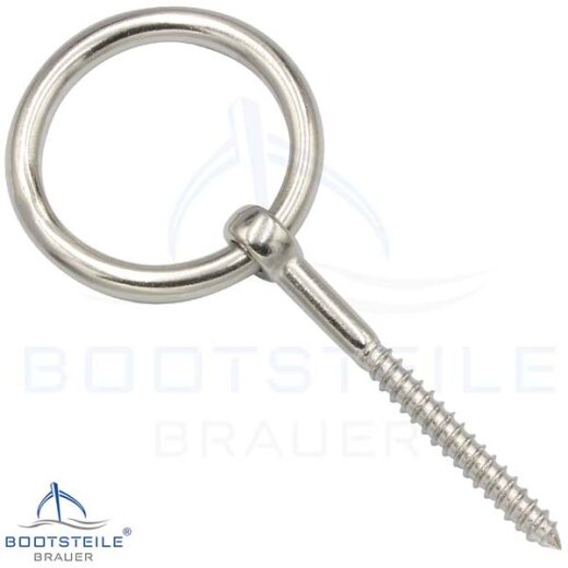 Eye bolt with wood thread and ring - Stainless steel V4A