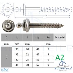 LOXX self-tapping Screw 5.0 x 45 mm, similar to DIN571 - stainless steel A2