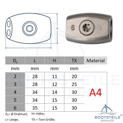 Eiform-Drahtseilklemme 3 mm - Edelstahl A4 (AISI 316)