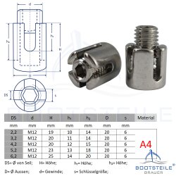 Cross wire rope clip with closed base 4 x M12 mm - Stainless steel V4A