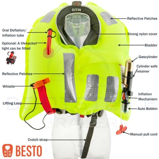Besto Automatik Rettungsweste Comfor Fit 165N mit Lifebelt Life Jacket vollautomatisch 