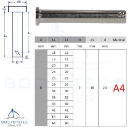 Clevis pin 6 x 45 mm - Stainless steel V4A