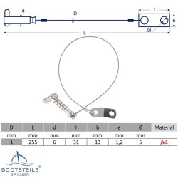Sicherungsseil 1,0 x 255 mm mit Klappnasenbolzen 6 x 40...