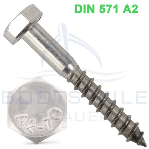 Sechskant Holzschrauben DIN 571 - 16 x 50 mm - Edelstahl A2 (AISI 304)