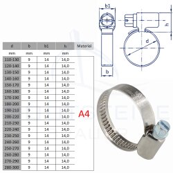 Colliers de serrage à crémaillière DIN 3017, forme A, Largeur H9 - acier inoxydable A4 (W5) - AISI 316